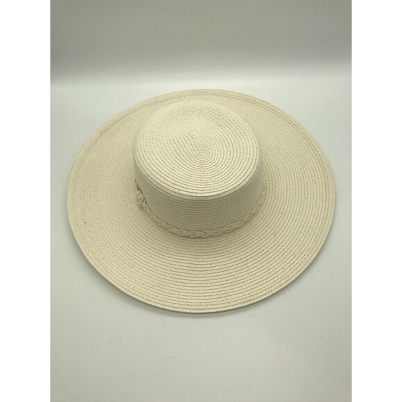 Charter Club Womens Wide Brim Braided Band Woven Floppy Sun Hat One Size Cream - Picture 3 of 11